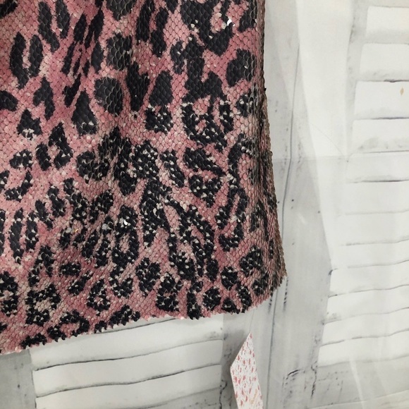 Free People Pink Skinny Flip Sequin Flip Cheetah Mini Skirt Festival Festive NWT - Picture 8 of 11
